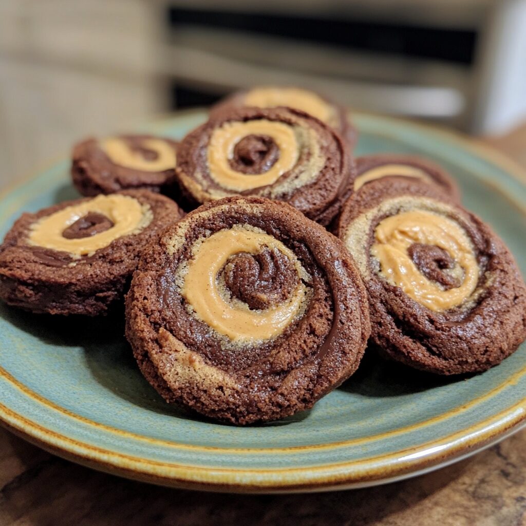 Peanut Butter Brownie Swirl Cookies served on a plate in natural light