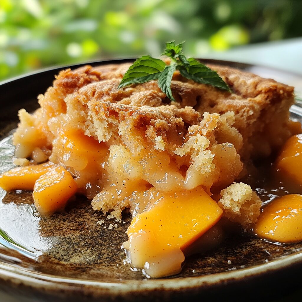 SOUTHERN PEACH COBBLER served fresh with rich texture and inviting color