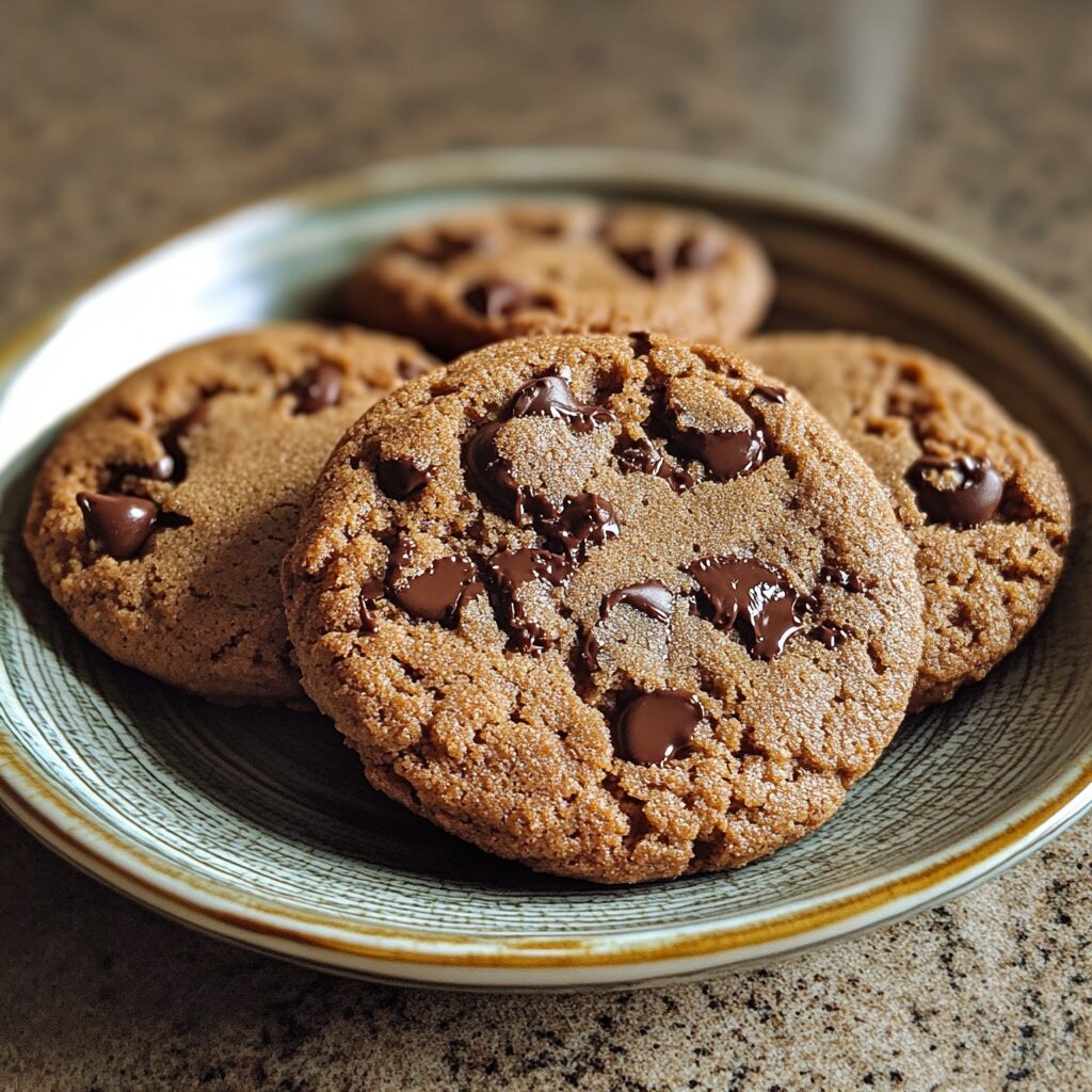 Simple Double Chocolate Chip Cookies Gourmet Cookie Recipes Spring Cookies served on a plate in natural light