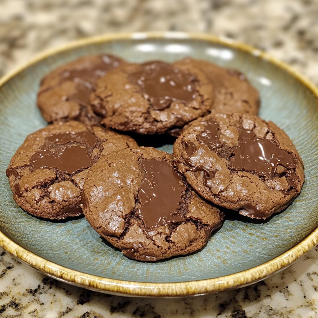 Soft and Chewy Chocolate Chipless Cookies served on a plate in natural light