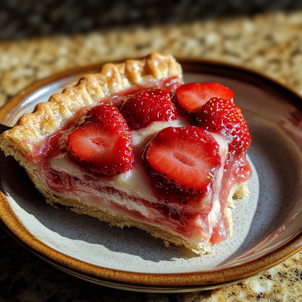 Strawberry Shortcake Freezer Pie served on a plate in natural light