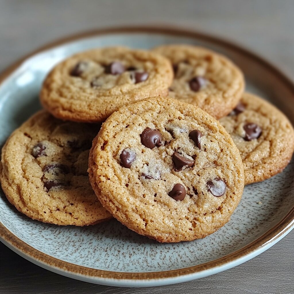 The Best Soft Chocolate Chip Cookies served on a plate in natural light