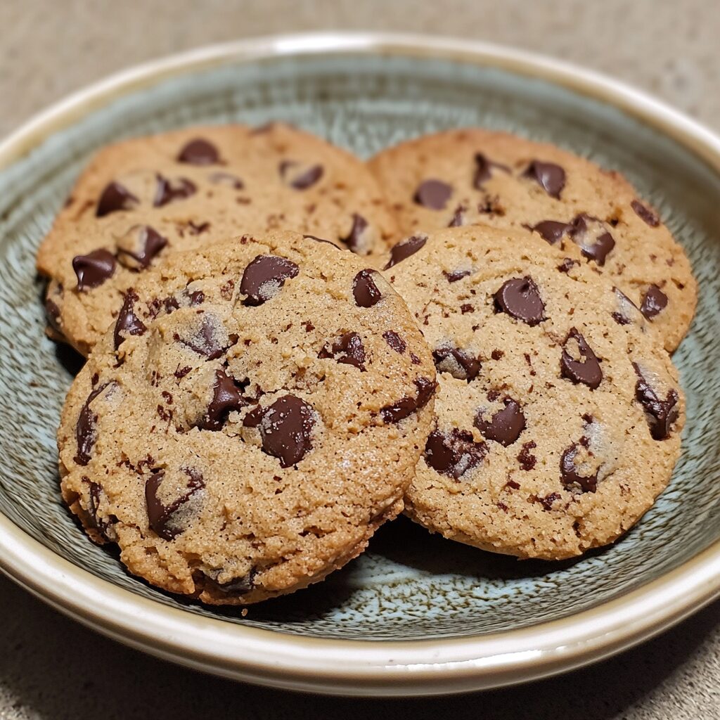 Thick Chocolate Chip Cookie Recipe served on a plate in natural light