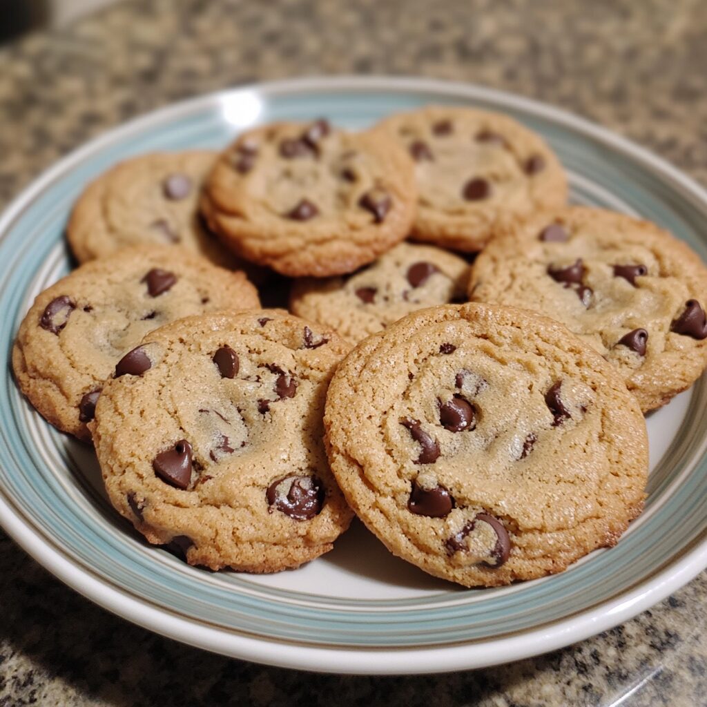 Best Ever Chocolate Chip Cookies served on a plate in natural light