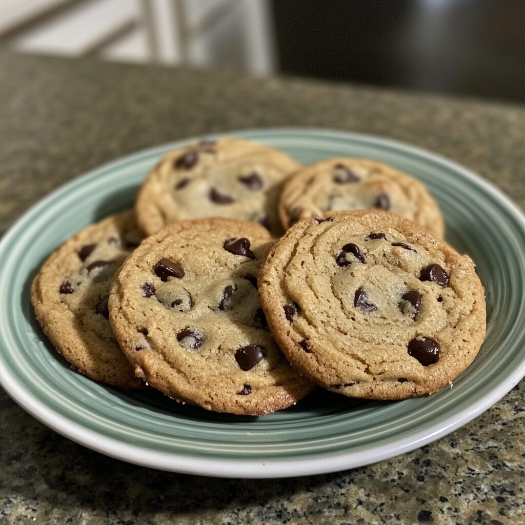 Browned Butter Chocolate Chip Cookies served on a plate in natural light
