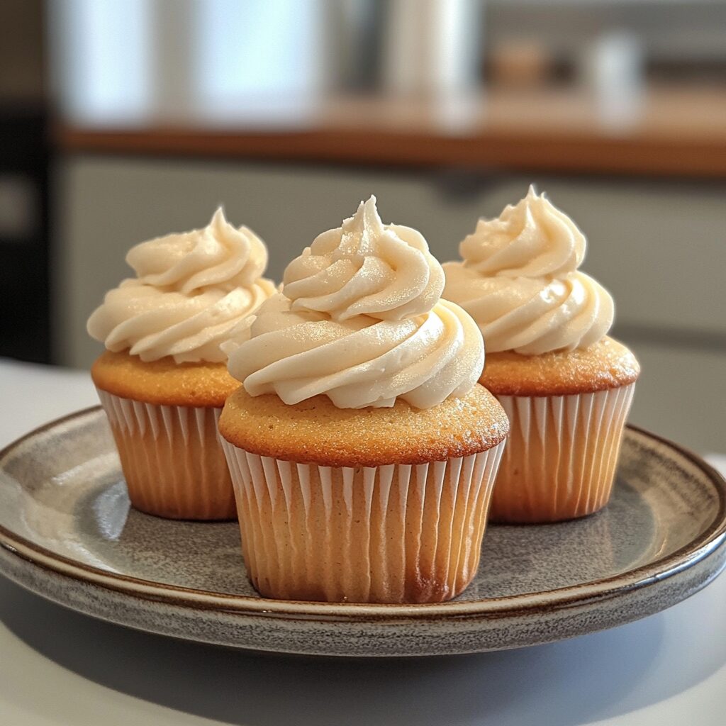 Easy Homemade Vanilla Cupcakes Recipe served on a plate in natural light