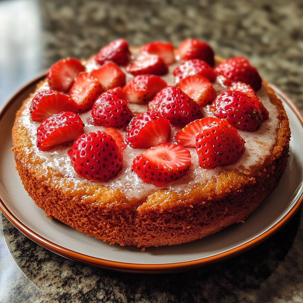 Strawberry Cake served on a plate in natural light